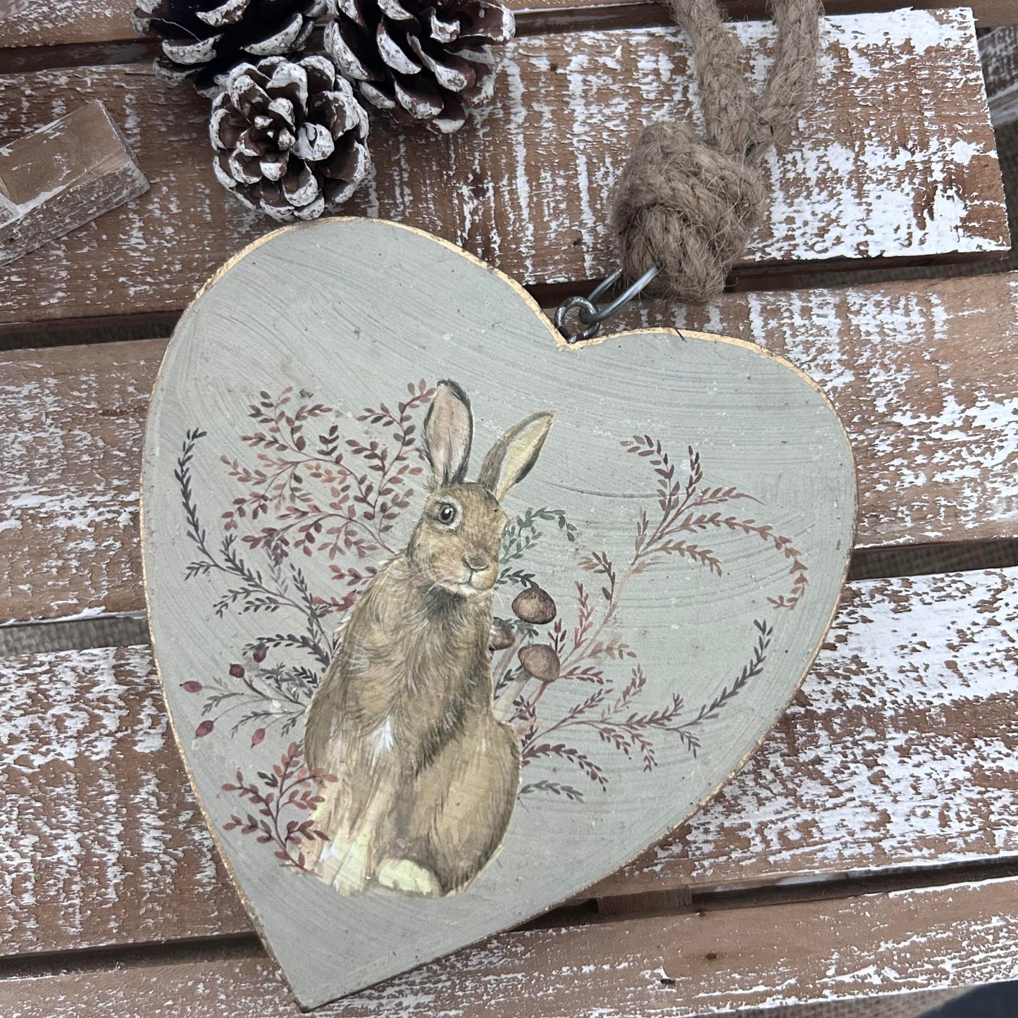 Woodland Hare Mango Wood Heart Hanger