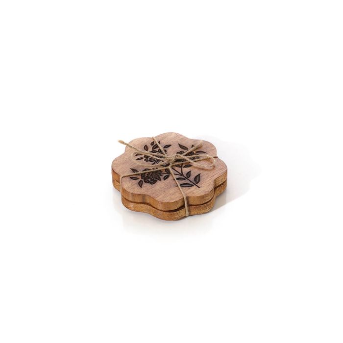 Flourish & Foliage Set of 2 Engraved Scallop Coasters