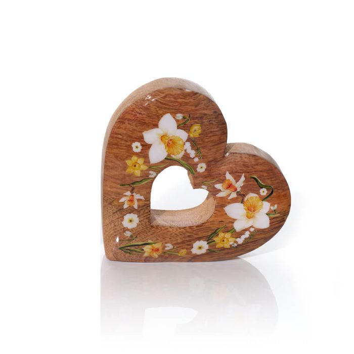 Floral Serenade Mango Wood Heart Block Large