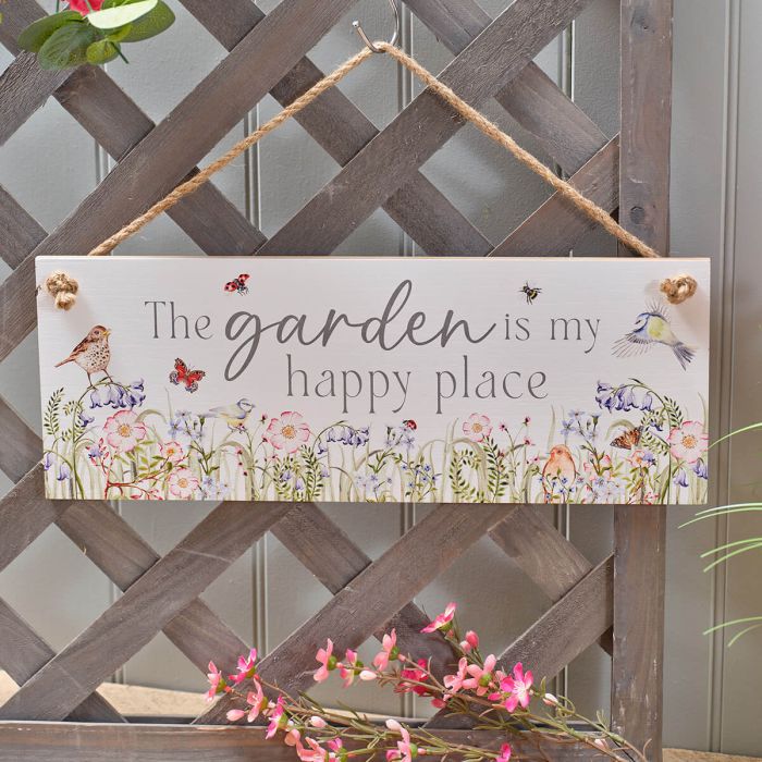 Garden Birds Happy Place Wooden Plaque