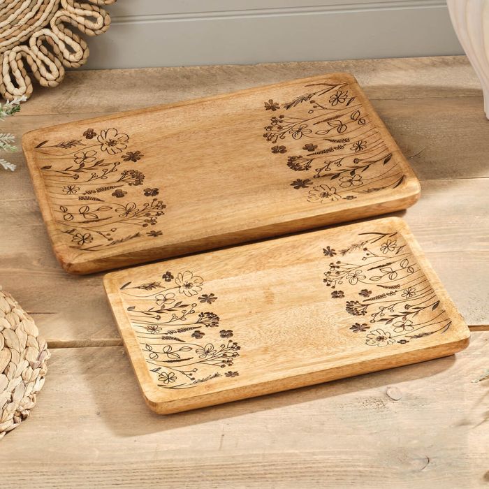 Etched Mango Wood Rectangle Tray