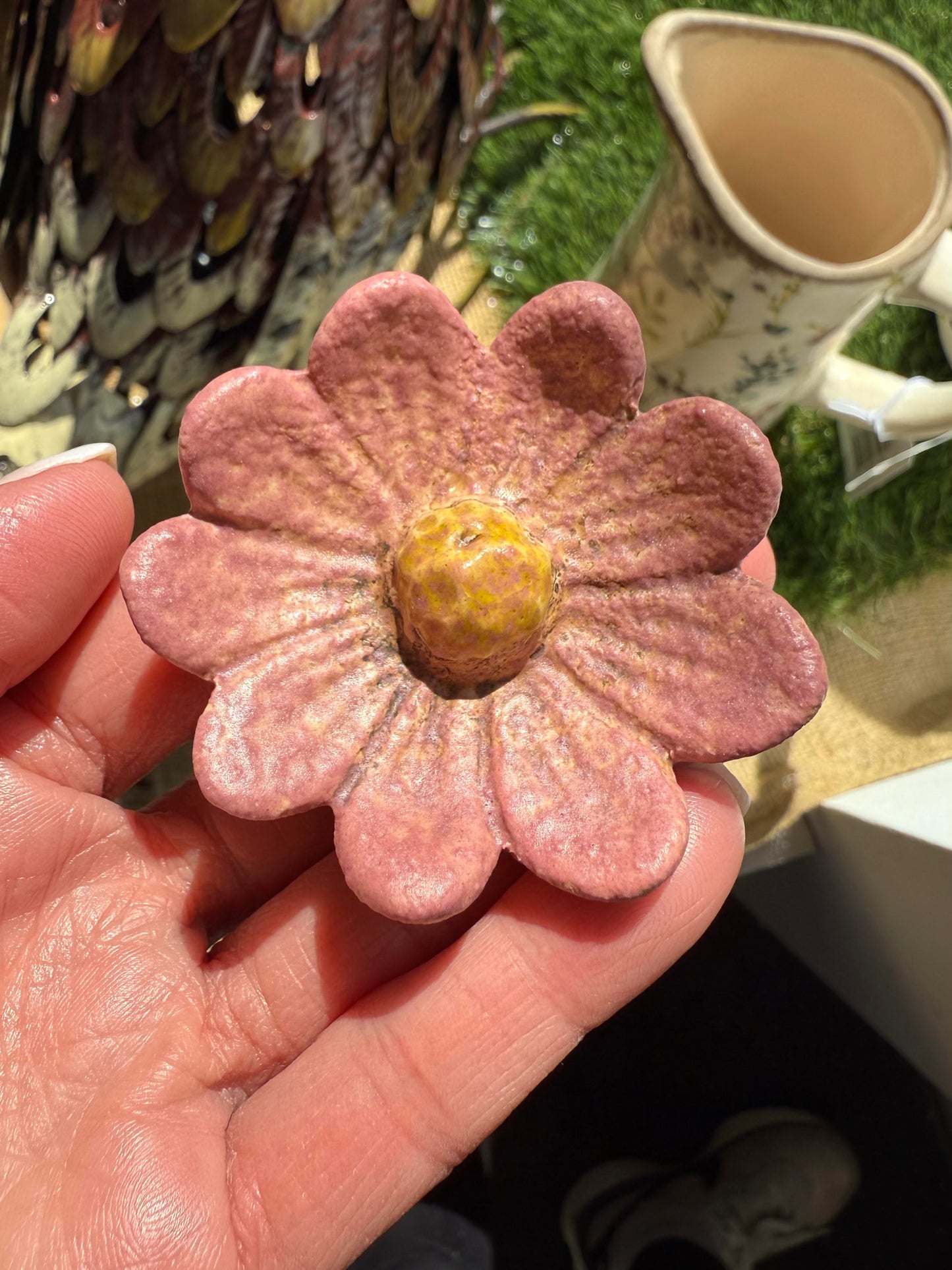 Pink Ceramic Flower Garden Stake