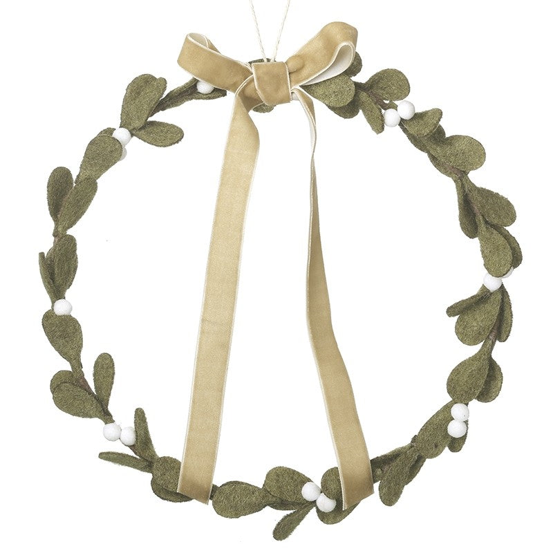 Green Felt Mistletoe Wreath with Berries