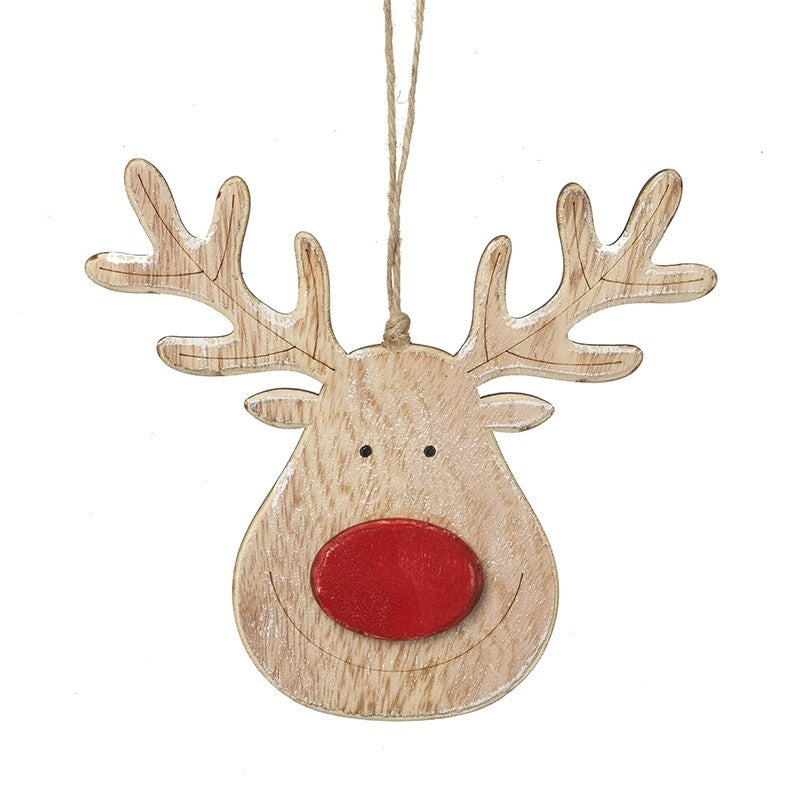 Wooden Hanging Red Nose Reindeer