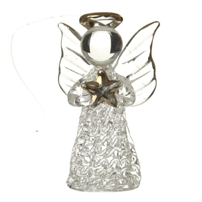 Hanging Glass Angel with Gold Star