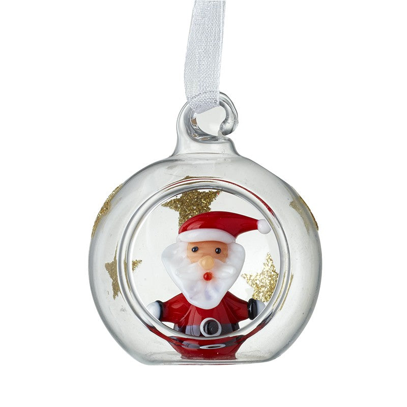 Clear & Gold Glass Star Bauble with Santa