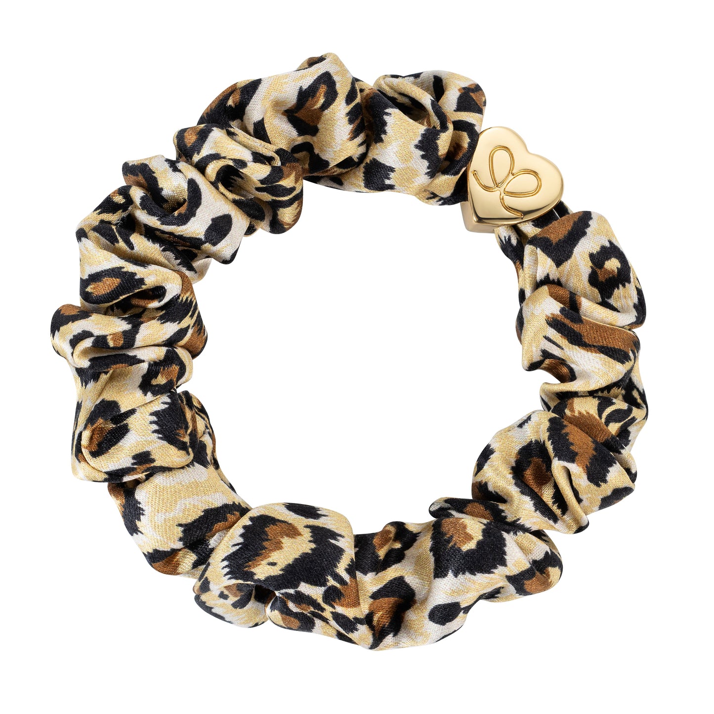By Eloise Bangle Band Silk Scrunchie Leopard with Gold Heart