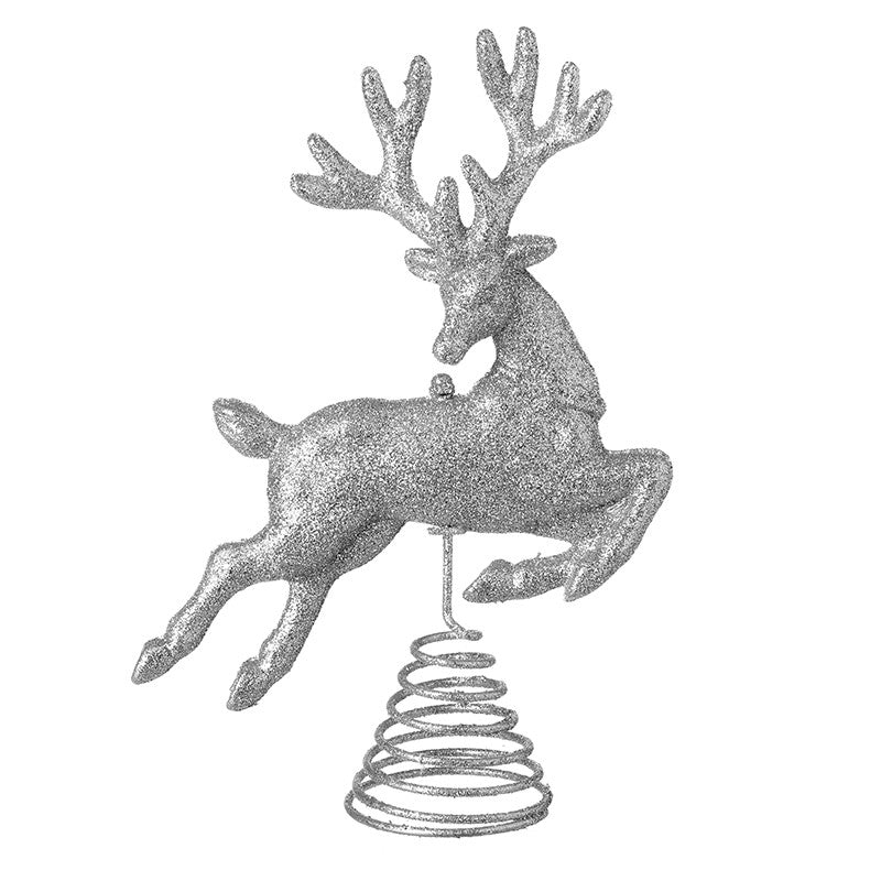 Silver Glitter Prancing Deer Tree Topper
