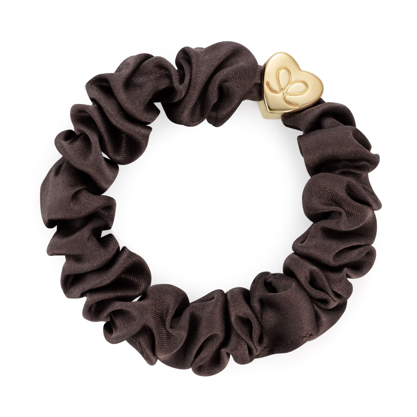 By Eloise Bangle Band Silk Scrunchie Mocha with Gold Heart