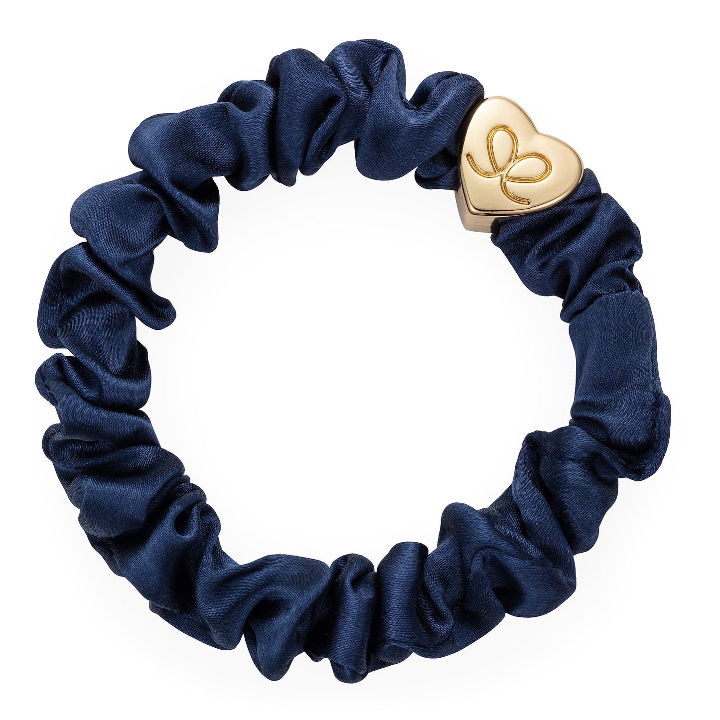 By Eloise Bangle Band Silk Scrunchie Navy with Gold Heart