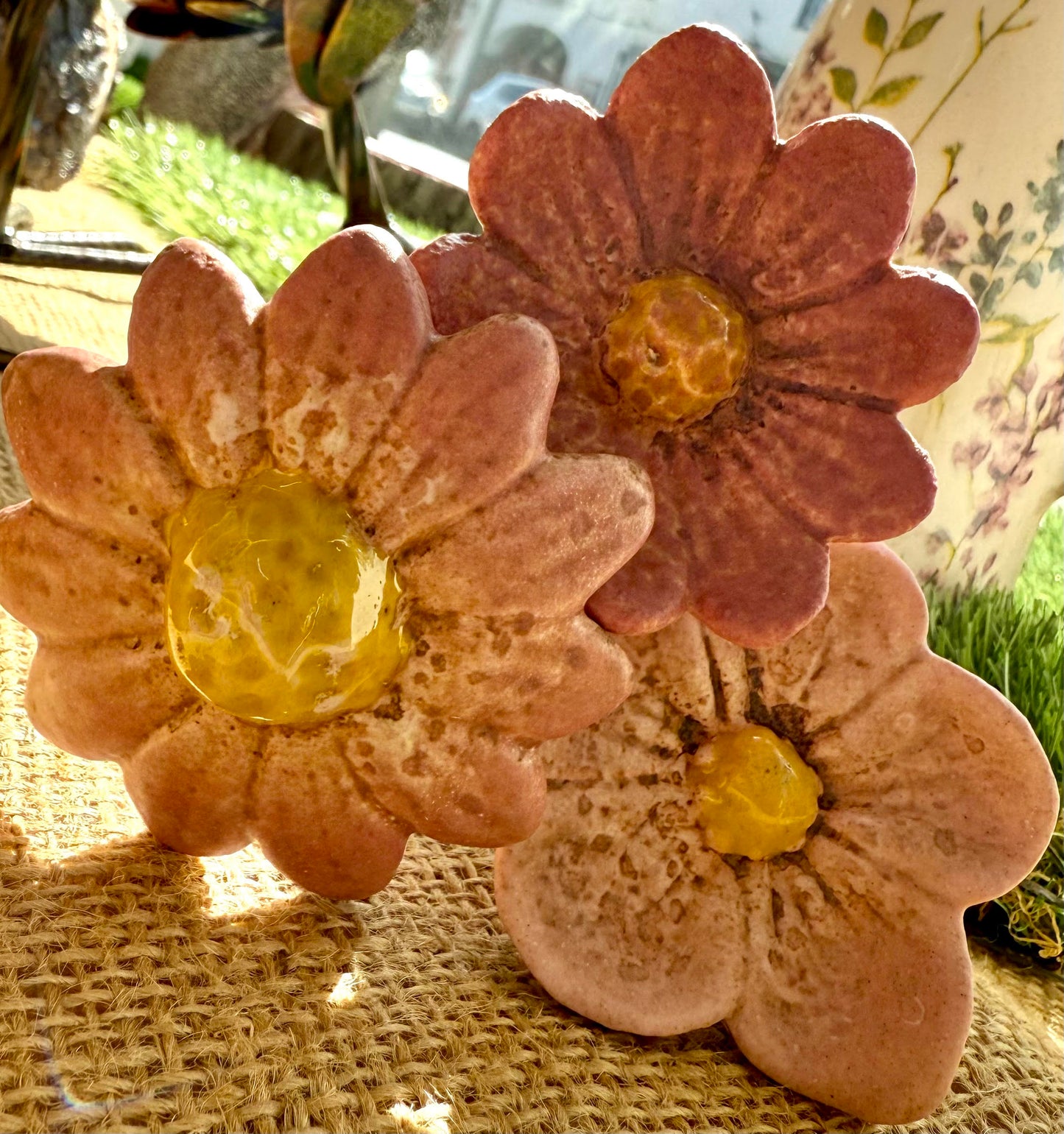Pink Ceramic Flower Garden Stake