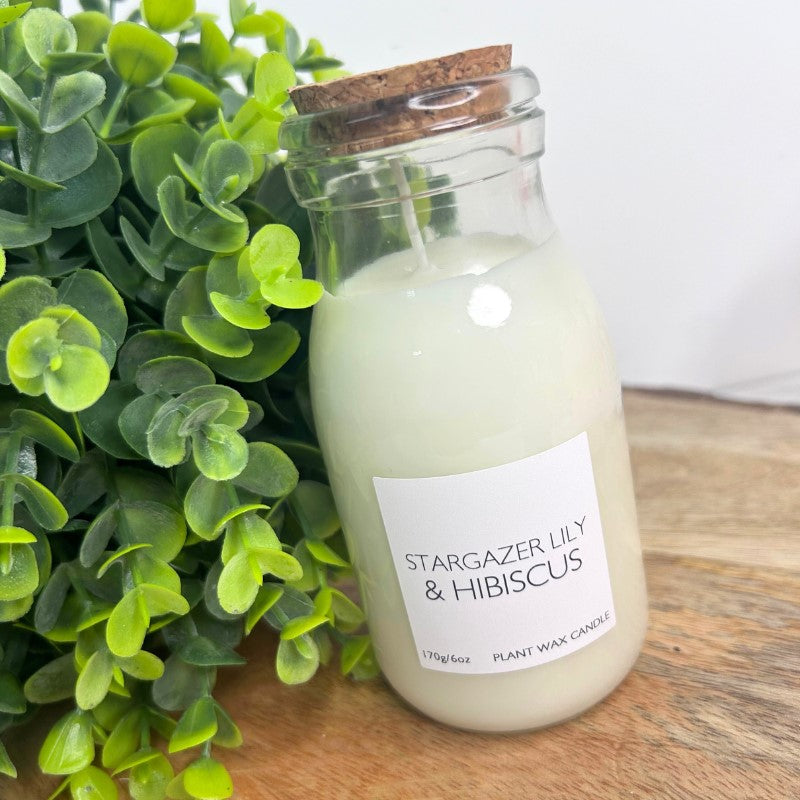Stargazer Lily & Hibiscus Retro Bottle Candle