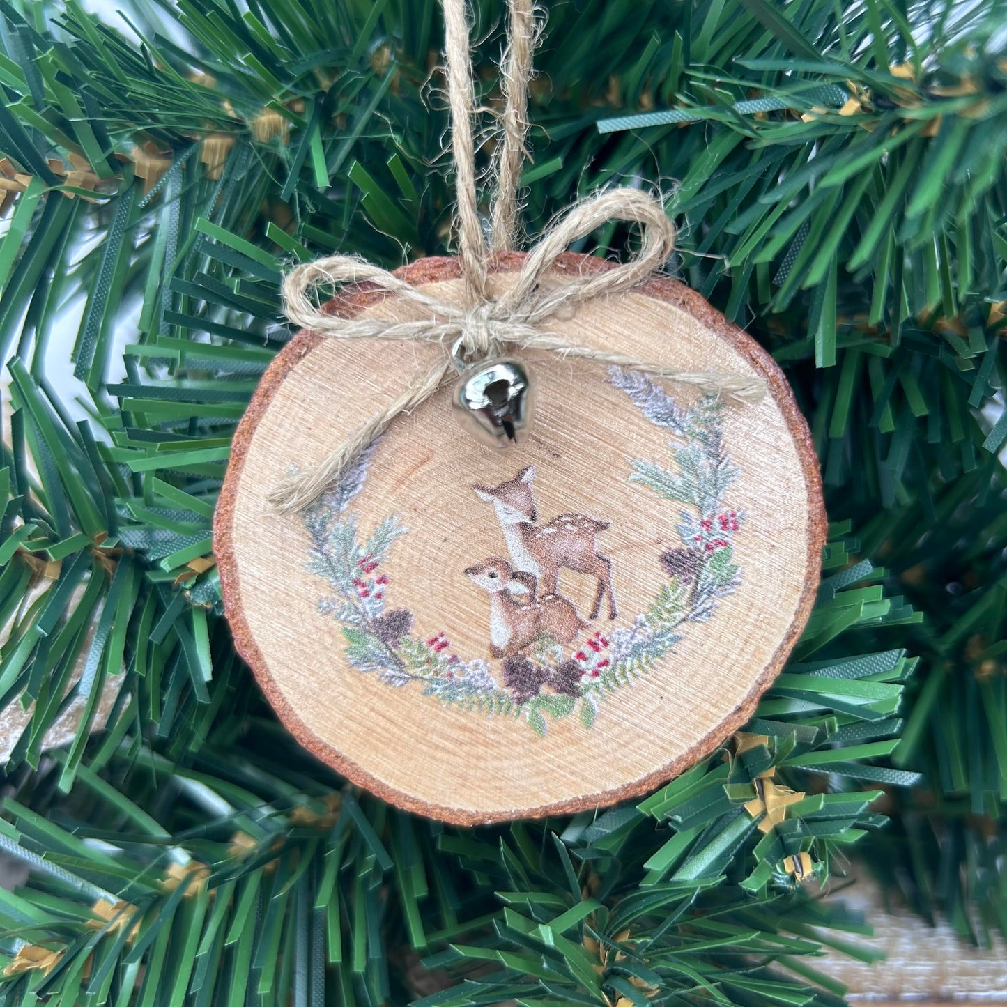 Christmas Deer Bark Hanger with Bell