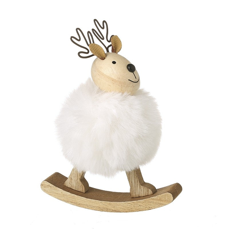 Pom Pom Wooden Rocking Reindeer