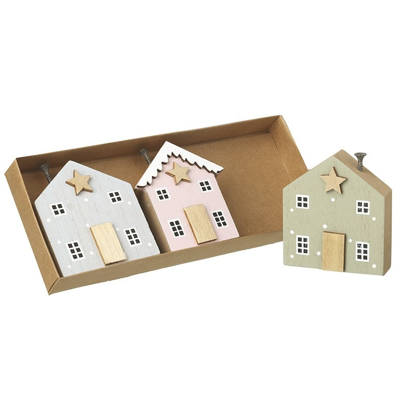 Set of 3 Wooden Pastel Houses