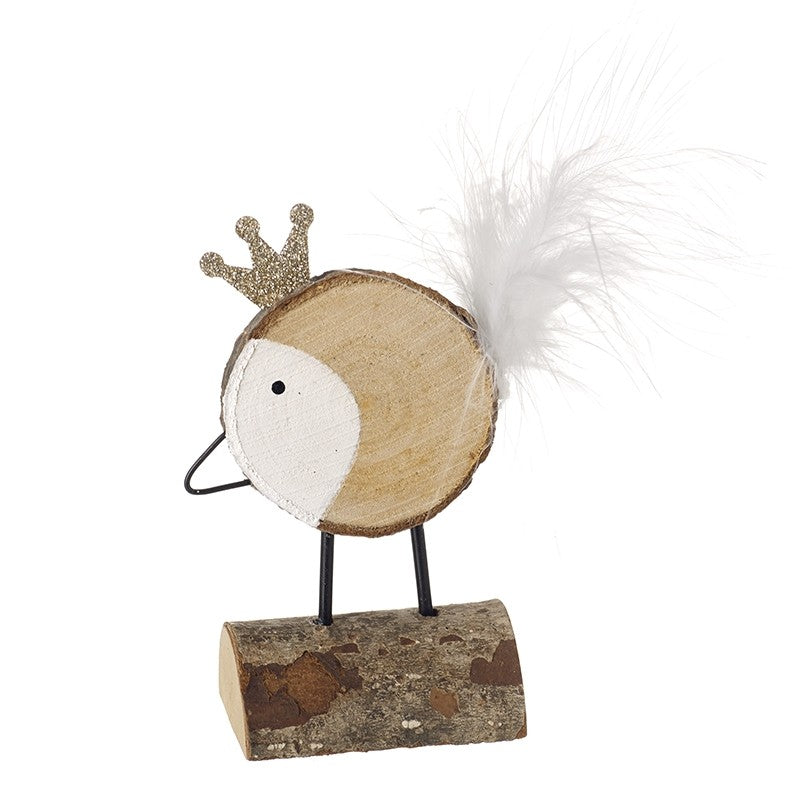Wooden Bird with Feathers