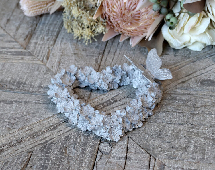 Antique Grey Heart with Butterfly Decoration