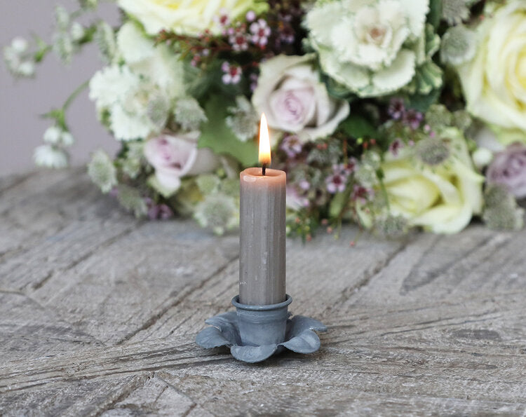 Antique Zinc Floral Taper Candle Holder