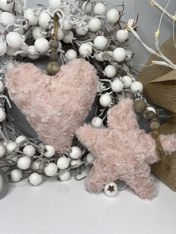 Pink Fluffy Heart & Star Decoration