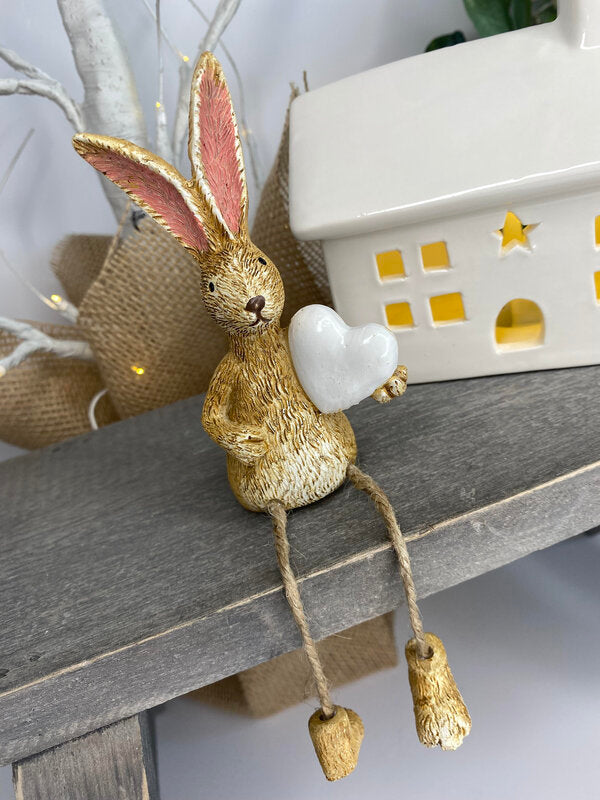 Rabbit Shelf Sitter with White Heart