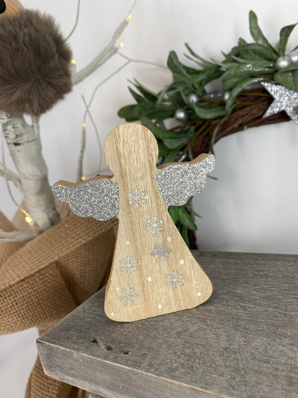 Wooden Angel with Glitter Wings