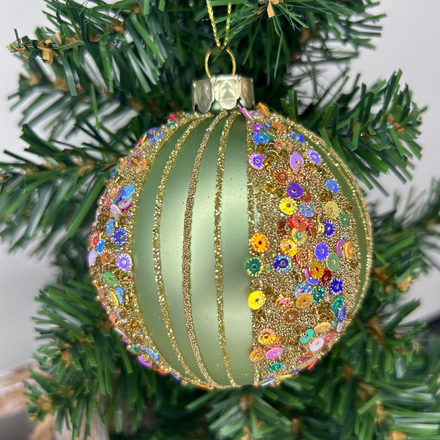 Multi Sequin Striped Glass Bauble