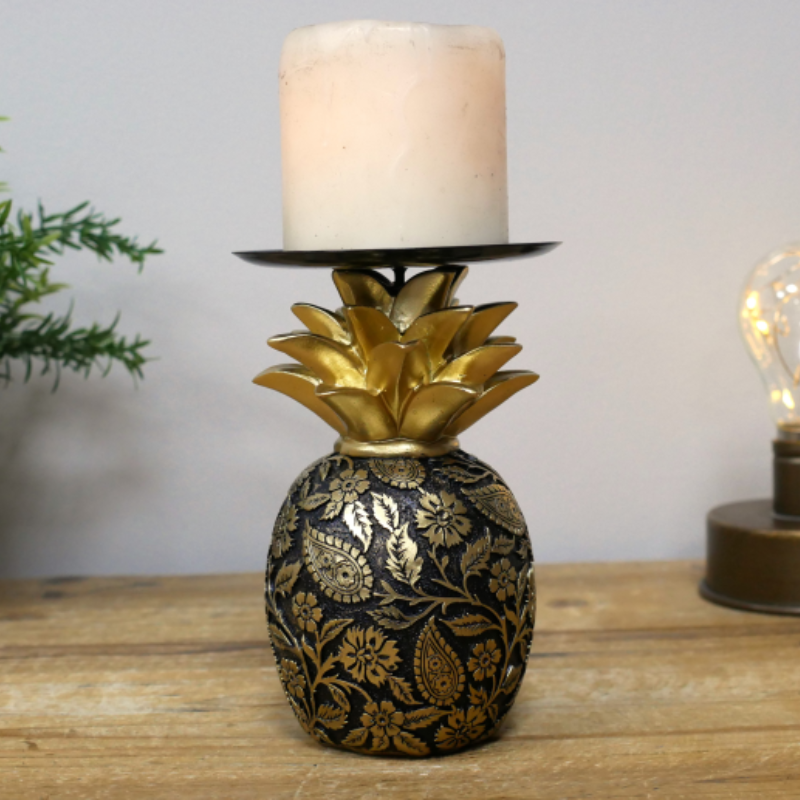 Black & Gold Pineapple Candle Holder