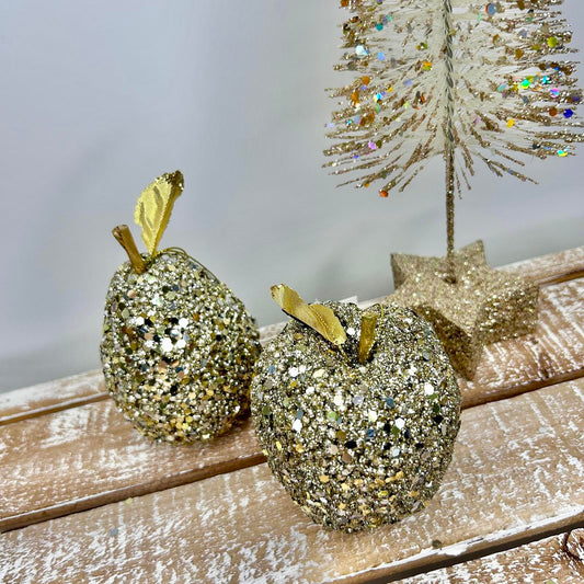 Gold Sequin Apple and Pear Decoration