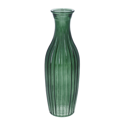 Emerald Green Glass Ribbed Slim Bud Vase