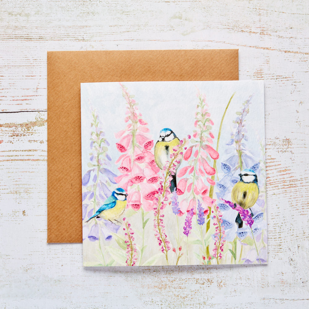 Foxglove & Blue Tit Card