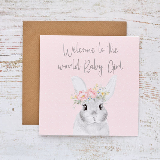 Baby Girl Bunny Welcome Card