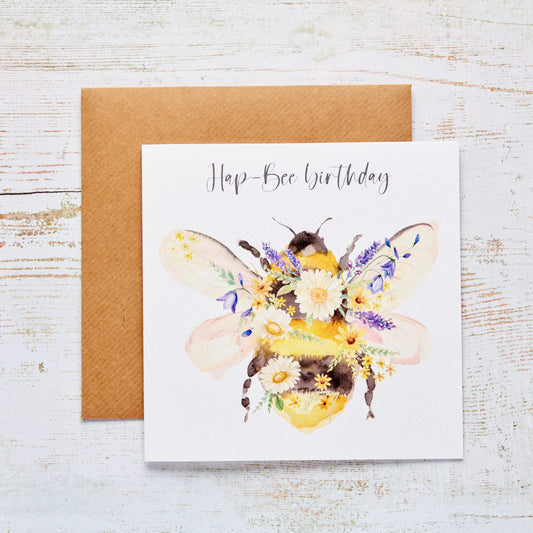 Floral Hap-Bee Birthday Card