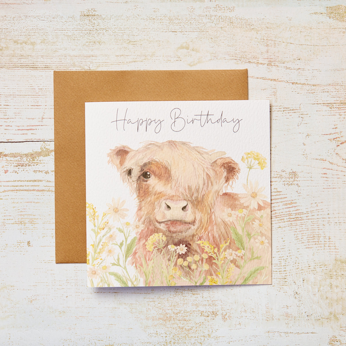 Highland Cow Floral Birthday Card