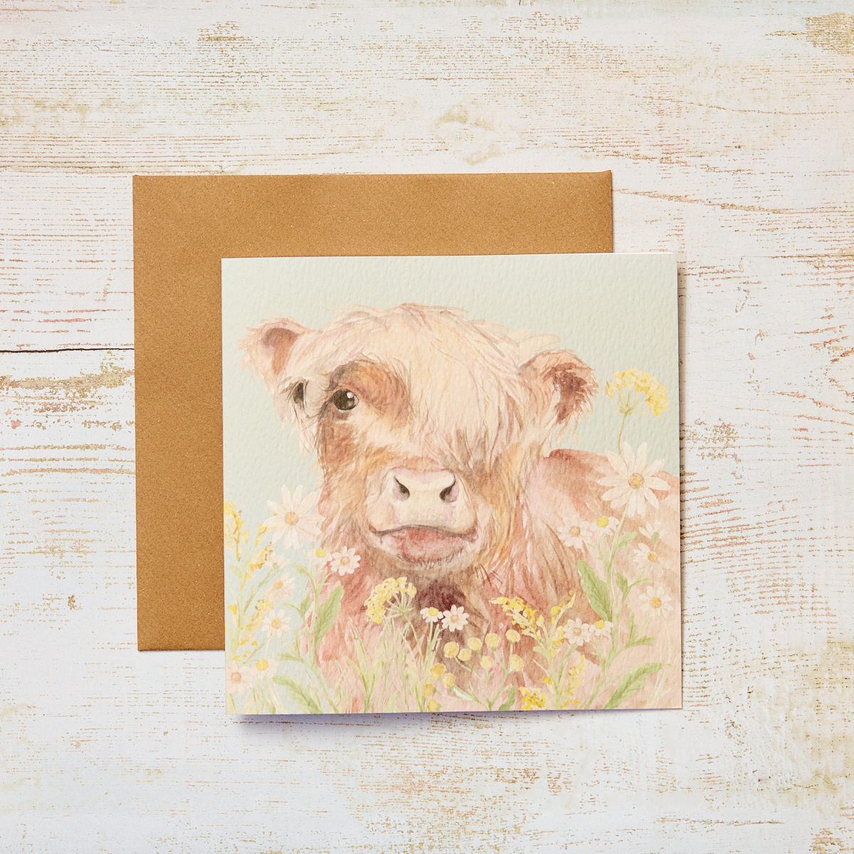 Highland Cow Floral Card