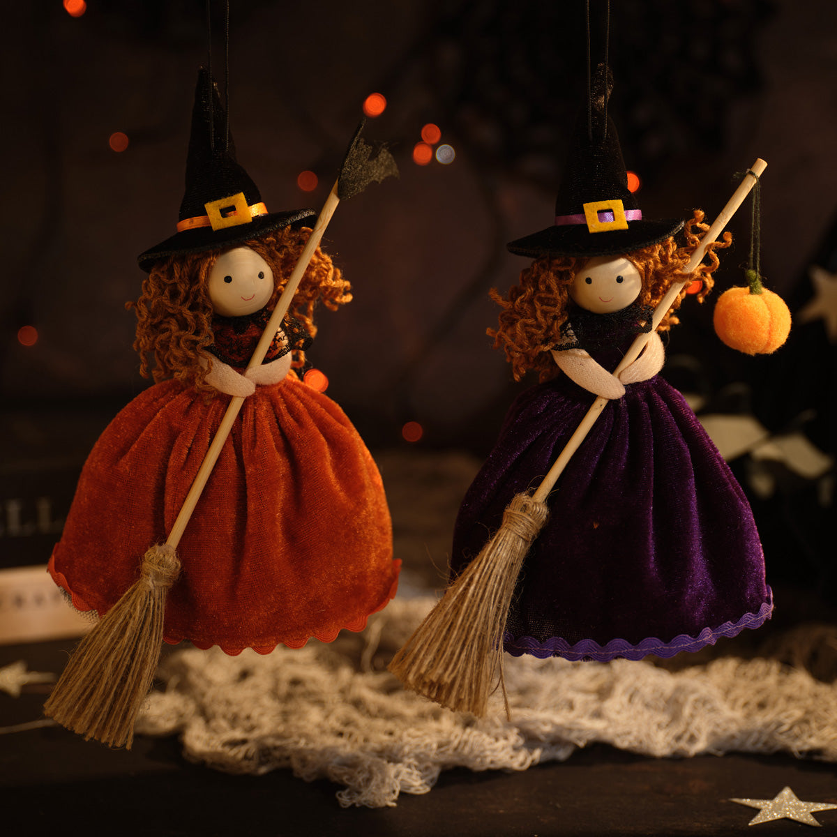 Creepy Cuties Textile Hanging Witch with Broom