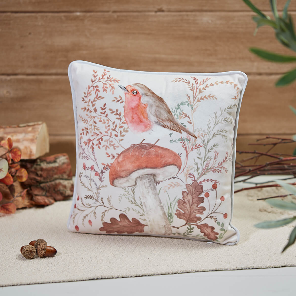 Woodland Rustic Robin Cushion