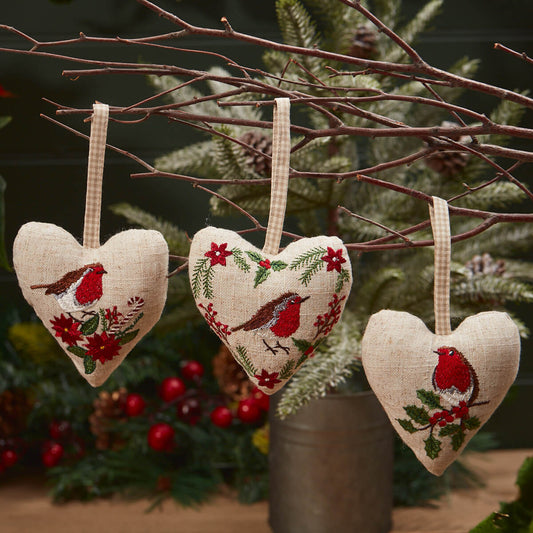 Robin Embroidered Heart Hanger