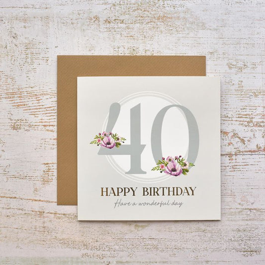 Celebrations 40th Birthday Flowers Foil Card