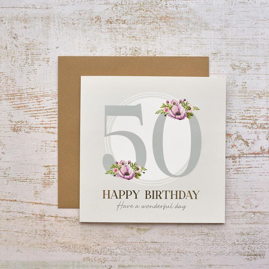 Celebrations 50th Birthday Flowers Foil Card