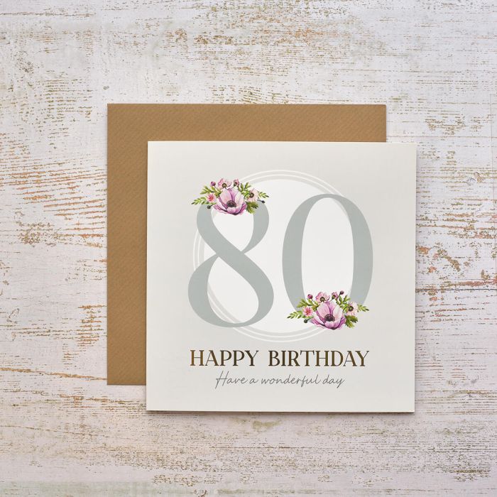 Celebrations 80th Birthday Flowers Foil Card