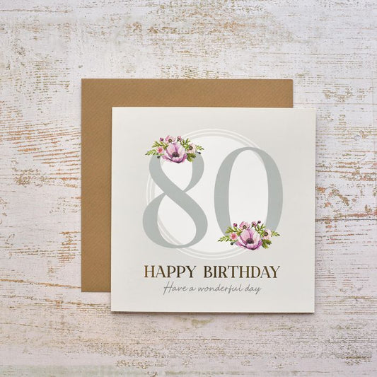Celebrations 80th Birthday Flowers Foil Card