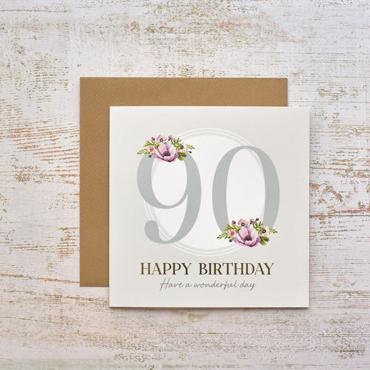 Celebrations 90th Birthday Flowers Foil Card