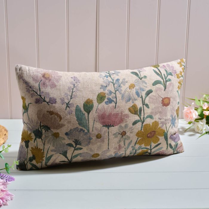 Cottage Garden Mixed Flowers Printed Rectangular Cushion