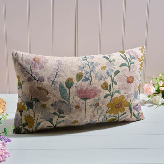 Cottage Garden Mixed Flowers Printed Rectangular Cushion
