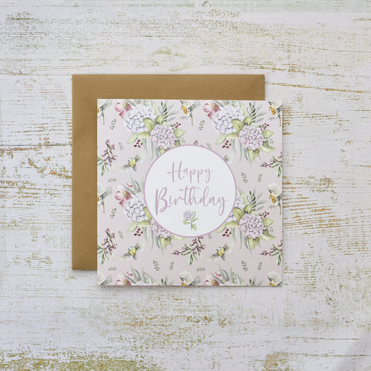 Floral Feathered Birds Birthday Card
