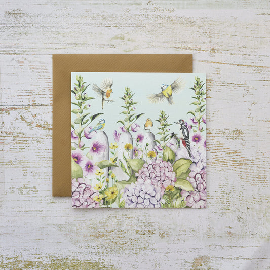 Floral Feathered Birds Card