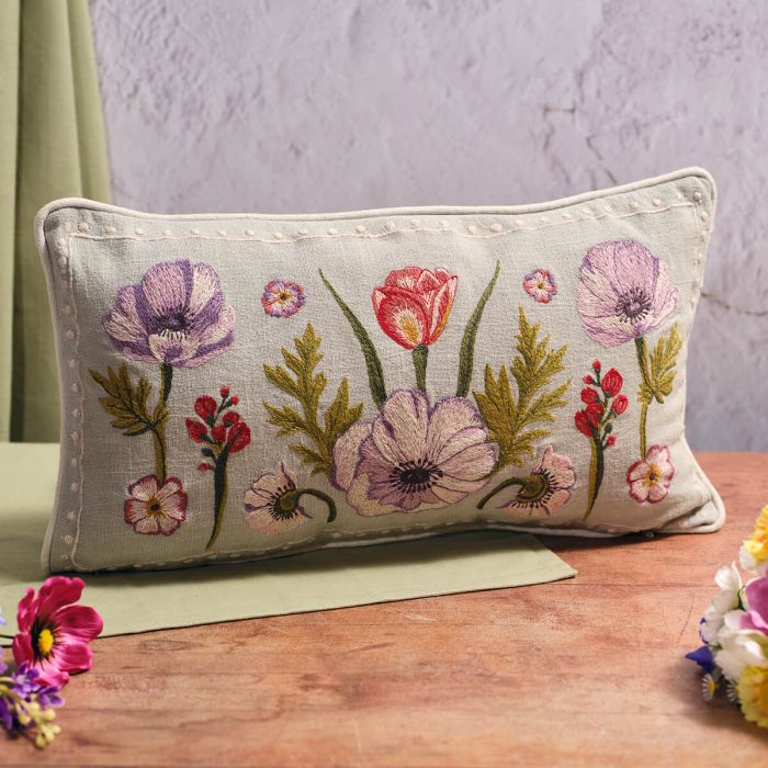 Floral Serenade Mixed Flowers Embroidered Cushion