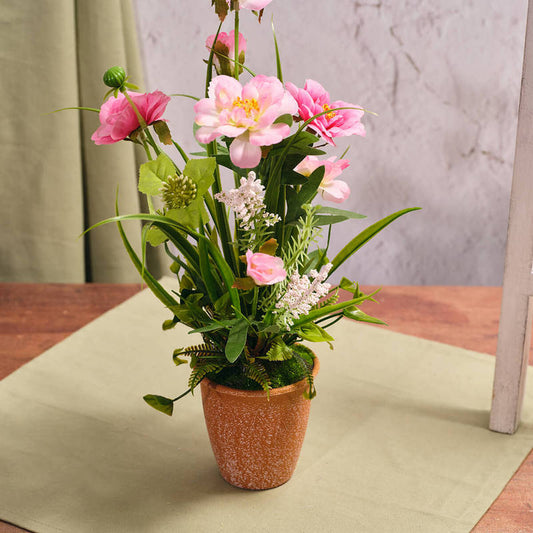 Pink Peony Faux Flowers in Pot