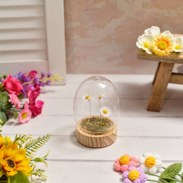 Bright & Beautiful Glass Egg Dome with LED Daisies