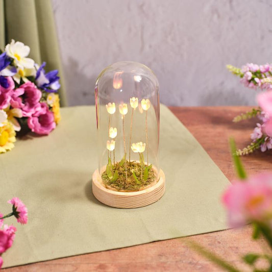 Floral Serenade Tall Glass Dome with LED Tulips